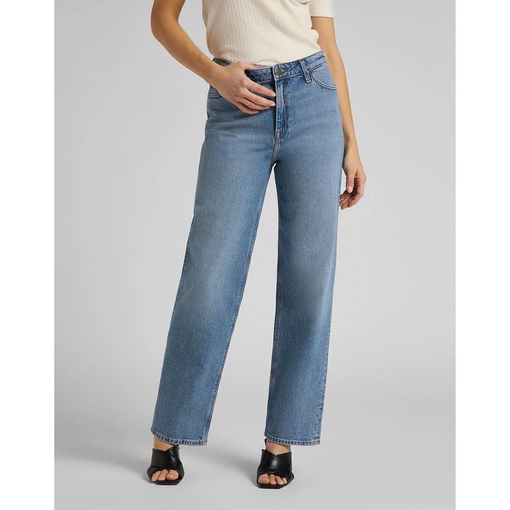 Riders By Lee Womens Blue Medium Wash Casual Denim Straight Leg Jeans Size 18